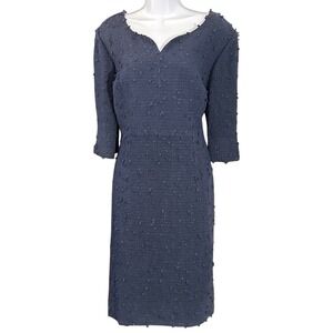 Vintage Lourdes Chavez Sheath Dress Navy Blue Textured Quiet Luxury Professional